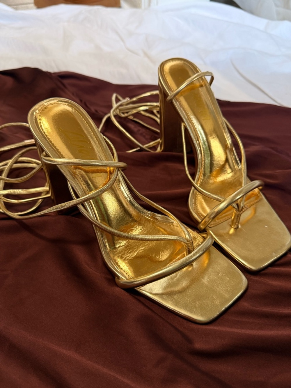 Gold Strappy High Heel Sandals for Women